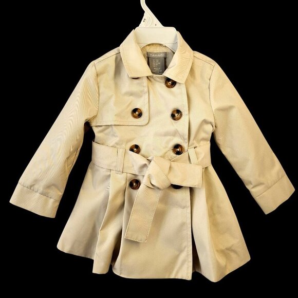 Tahari Belted Tan Trench Coat Baby Girl Size 12M Double-Breasted Button Up - Picture 1 of 9